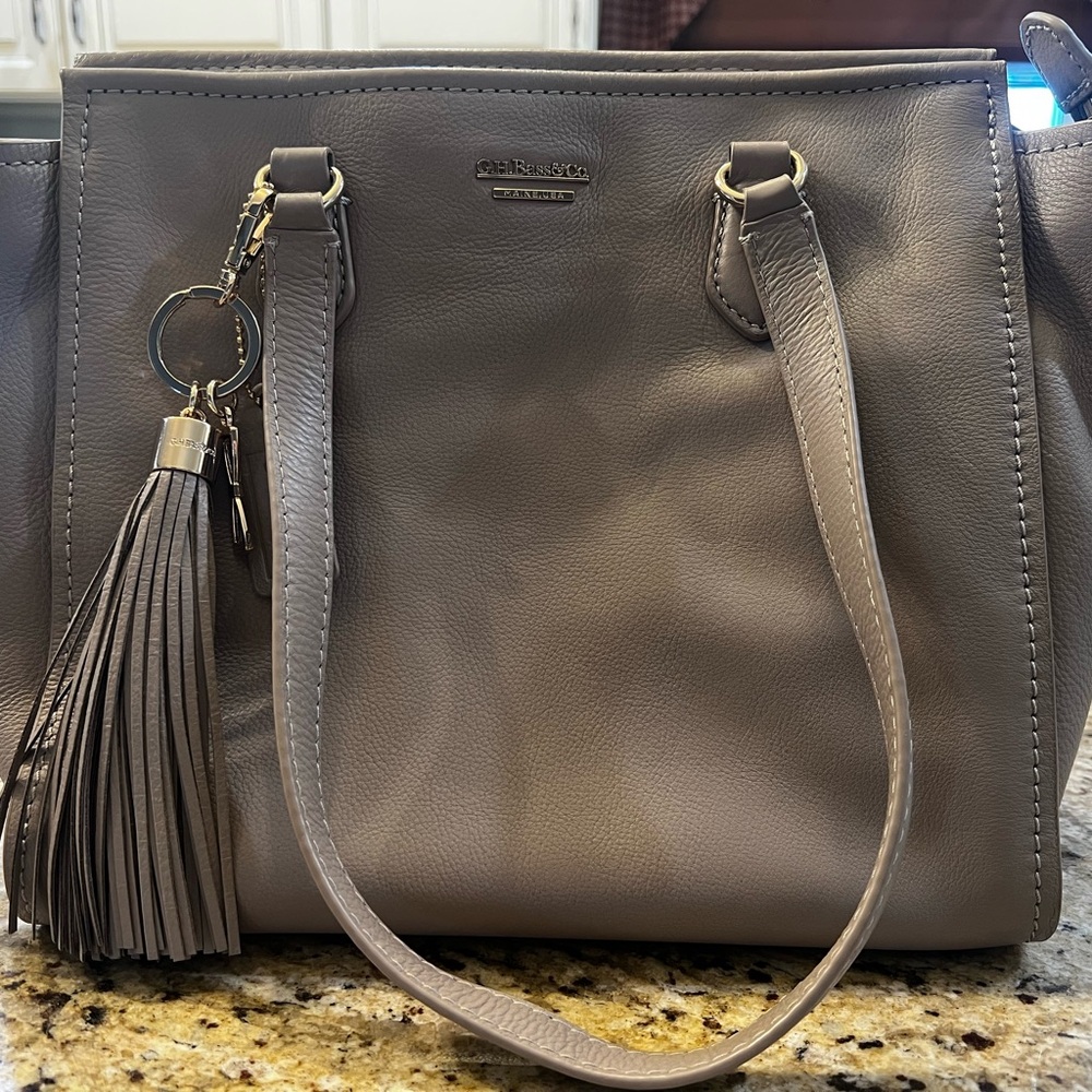 G.H. Bass & Co. Taupe Leather Tote with Tassel